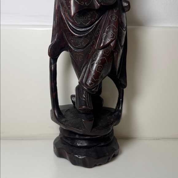 Vintage Hand-Carved Chinese Guan Yu Warrior God Statue, Dark Hardwood Sculpture - Picture 3 of 7